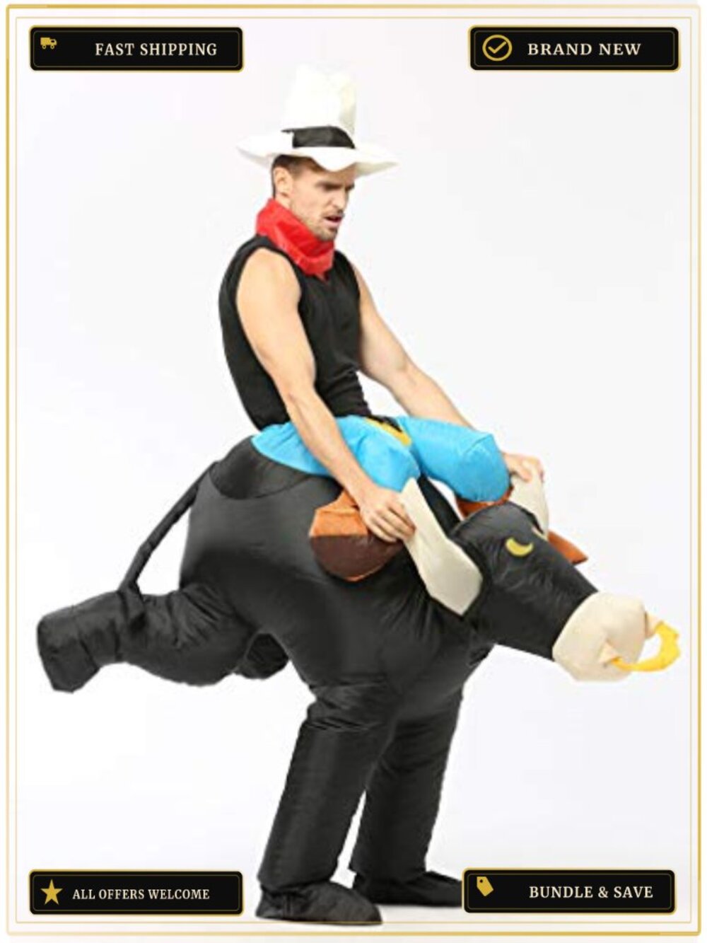 Inflatable Bull Riding Costume Rodeo Rider Cosplay Blow Up Suit Adult - Picture 3 of 5